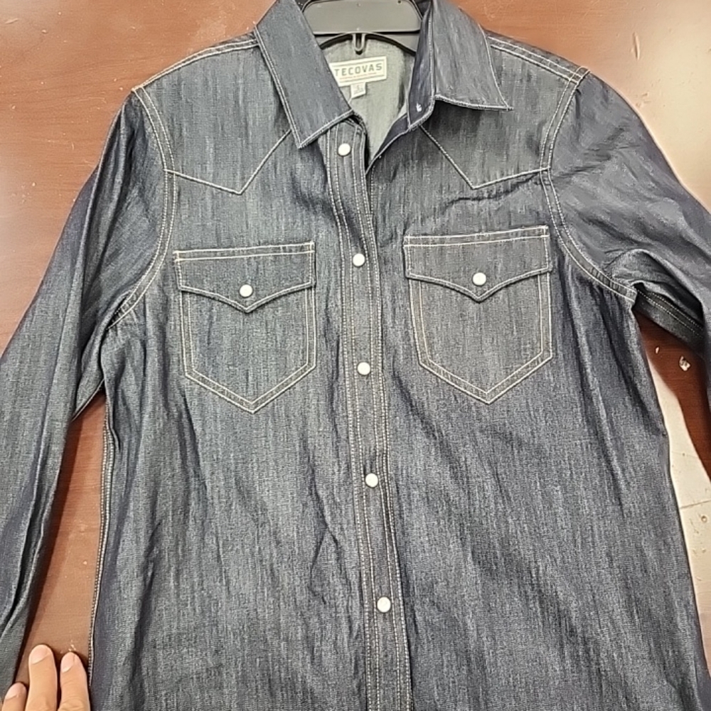 Tecovas Men's Casual Denim Shirt - Indigo pearl snap S unisex